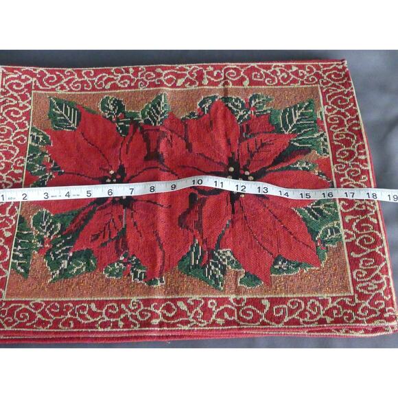 Set of 4 Poinsettia Christmas Placemats Woven Red Gold Trim Table Holiday Decor - Picture 5 of 6